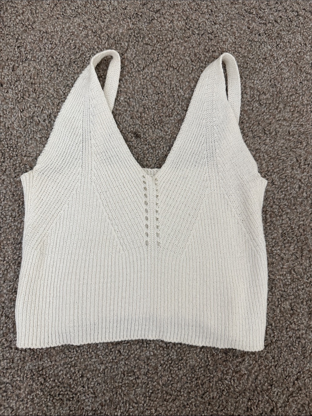 Knit V-Neck Cropped Tank Top in Ivory
